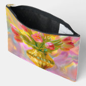 Levendige roze tulpen in gouden vaas etui (Open)