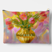 Levendige roze tulpen in gouden vaas etui (Achterkant)