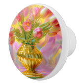 Levendige roze tulpen in gouden vaas keramische knop (Rechts)