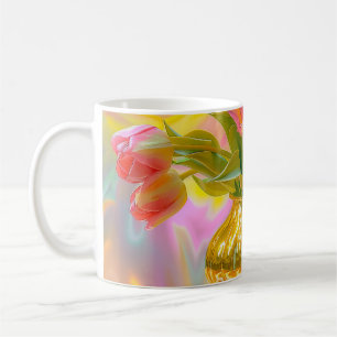 Levendige roze tulpen in gouden vaas koffiemok