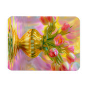 Levendige roze tulpen in gouden vaas magneet (Horizontaal)