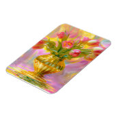 Levendige roze tulpen in gouden vaas magneet (Linkerzijde)