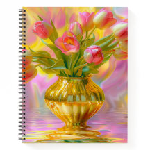 Levendige roze tulpen in gouden vaas