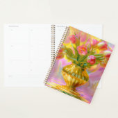 Levendige Roze Tulpen in Gouden Vaas Planner (Display)
