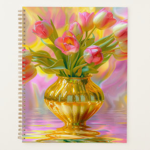 Levendige Roze Tulpen in Gouden Vaas Planner