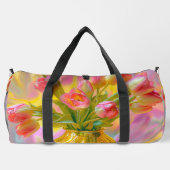 Levendige roze tulpen in gouden vaas plunjezak (Achterkant)