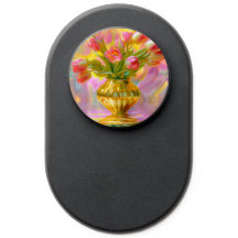 Levendige roze tulpen in gouden vaas