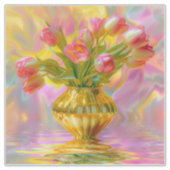 Levendige Roze Tulpen in Gouden Vaas Sticker (Voorkant)