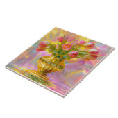 Levendige roze tulpen in gouden vaas tegeltje (Zijkant)