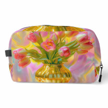 Levendige roze tulpen in gouden vaas