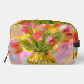 Levendige roze tulpen in gouden vaas toilettasje (Achterkant)