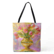 Levendige roze tulpen in gouden vaas