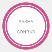 Levendige Roze Vette Border Moderne bruiloft Ronde Sticker (Voorkant)