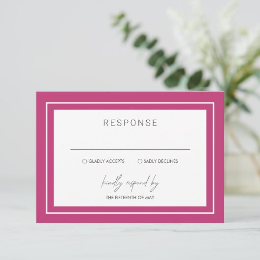 Levendige Roze Vette Border Moderne bruiloft RSVP Kaartje (Staand voorkant)