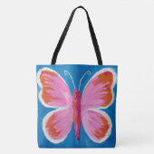 Levendige roze vlinder op blauwe achtergrond tote bag (Voorkant)