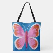 Levendige roze vlinder op blauwe achtergrond tote bag (Achterkant)