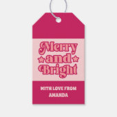 Levendige Roze Vrolijk en Helder Kerstmis Cadeaulabel (Voorkant)