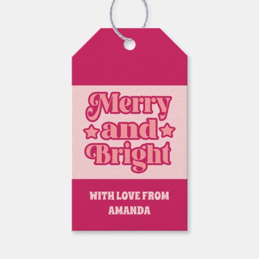 Levendige Roze Vrolijk en Helder Kerstmis Cadeaulabel (Voorkant)