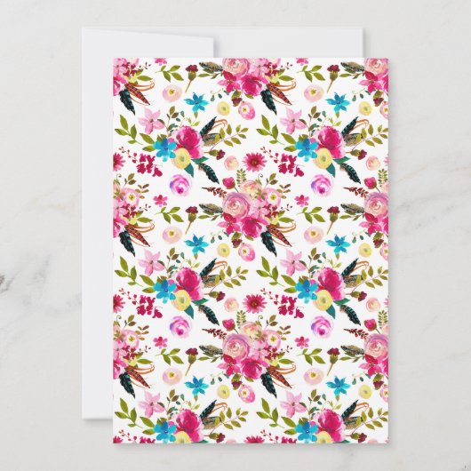 Levendige Roze Waterverf Bloemen Typografie Huweli Kaart (Achterkant)