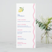 Levendige Roze Wavy Line Lemon Baby shower Party Menu (Staand voorkant)