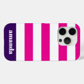 Levendige Roze Witte Strepen Aangepaste Naam Case-Mate iPhone Case (Achterkant (horizontaal))