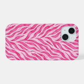 Levendige Roze Zebraprint iPhone 15 Case (Achterkant horizontaal)