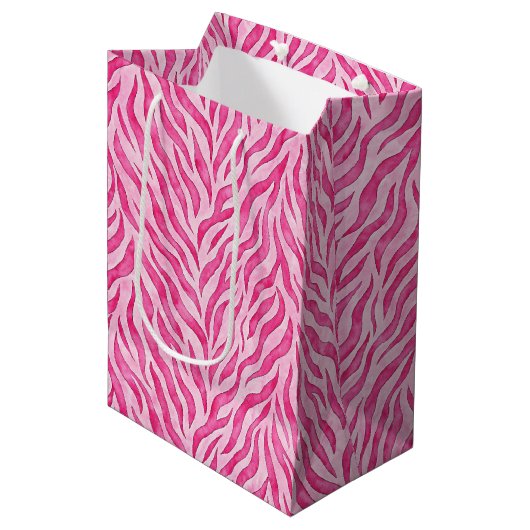 Levendige Roze Zebraprint Medium Cadeauzakje (Voorkant Gekanteld)