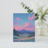Levendige roze zonsondergang boven bergweide briefkaart (Staand voorkant)