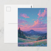 Levendige roze zonsondergang boven bergweide briefkaart (Voorkant / Achterkant)