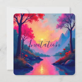 Levendige Roze Zonsondergang Dromerig Fantasieland Kaart