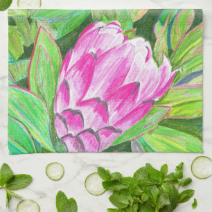 Levendige Roze Zuid-Afrikaanse Protea Keukendoek Theedoek