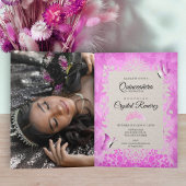 Levendige roze & zwarte vlinder Quinceanera Kaart