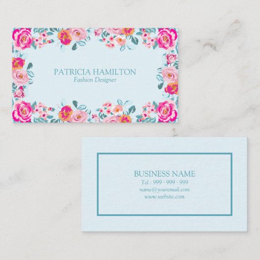 Levendige  Rozen Bloemenpatroon op Mint Visitekaartje (Voorkant / Achterkant)