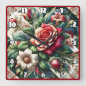 Levendige Rozen en lelies arrangement Vierkante Klok (Voorkant)