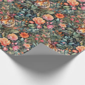 Levendige rozen en tijgers oerwoud cadeaupapier (Hoek)