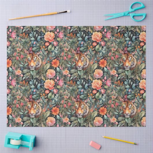 Levendige rozen en tijgers oerwoud tissuepapier (Craft)