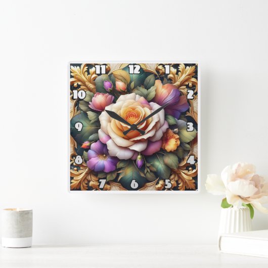 Levendige Rozen met elegant bloemontwerp Vierkante Klok (Huis)
