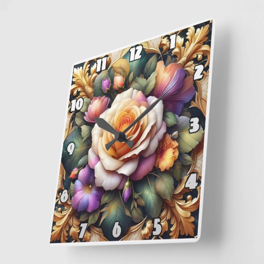 Levendige Rozen met elegant bloemontwerp Vierkante Klok (Hoek)