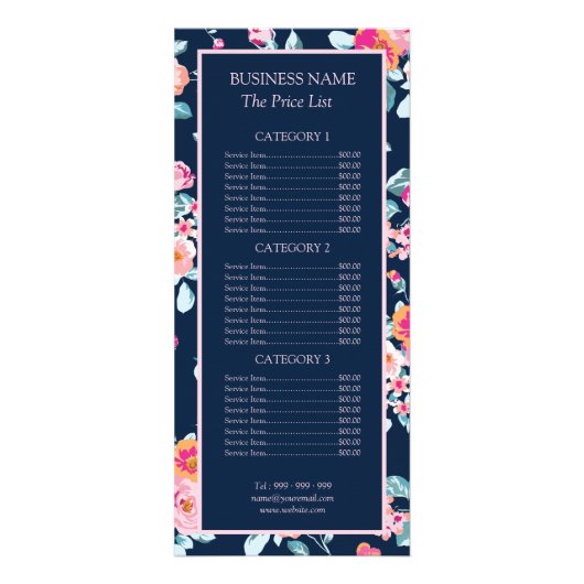 Levendige Rozen Roze Bloempatroon Prijslijst Menu (Voorkant)