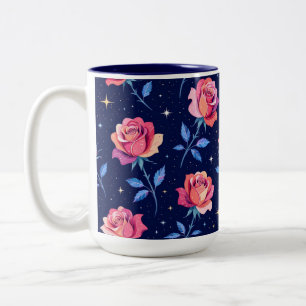 Levendige rozen tegen een sterrenhemel tweekleurige koffiemok