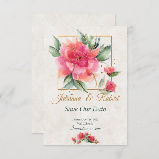 Levendige Rozen tuinbegroting Save The Date (Voorkant / Achterkant)