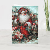 Levendige Rustieke Bloemige Vintage Kerstman Feestdagen Kaart (Achterkant)