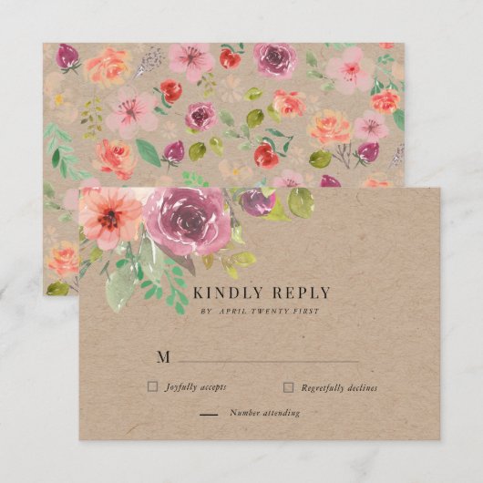 Levendige Rustieke Zomer Bloemen RSVP Respons Kaar (Voorkant / Achterkant)