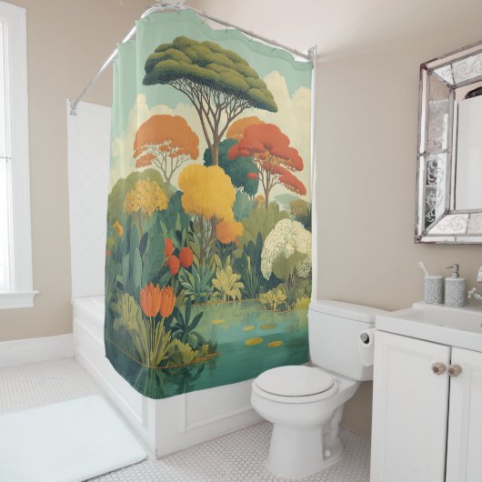 Levendige Safari Oerwoud Scene Douchegordijn (In situ)