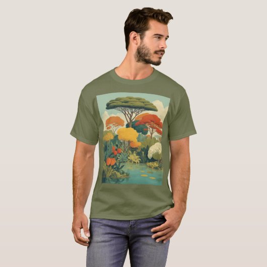 Levendige Safari Oerwoud Scene T-shirt (Voorkant volledig)