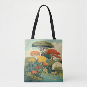 Levendige Safari Oerwoud Scene Tote Bag