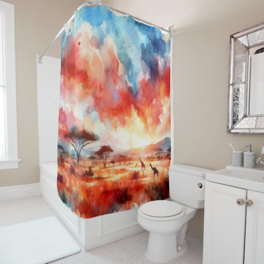 Levendige Safari zonsondergang Douchegordijn (In situ)