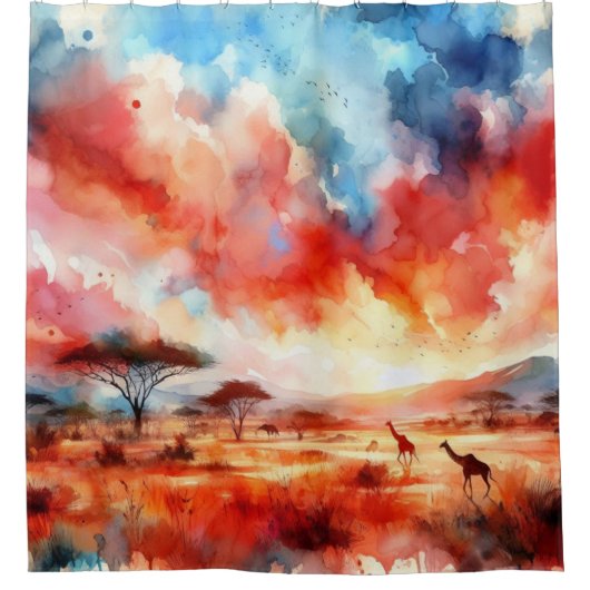 Levendige Safari zonsondergang Douchegordijn (Voorkant)