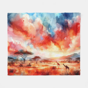 Levendige Safari zonsondergang Fleece Deken