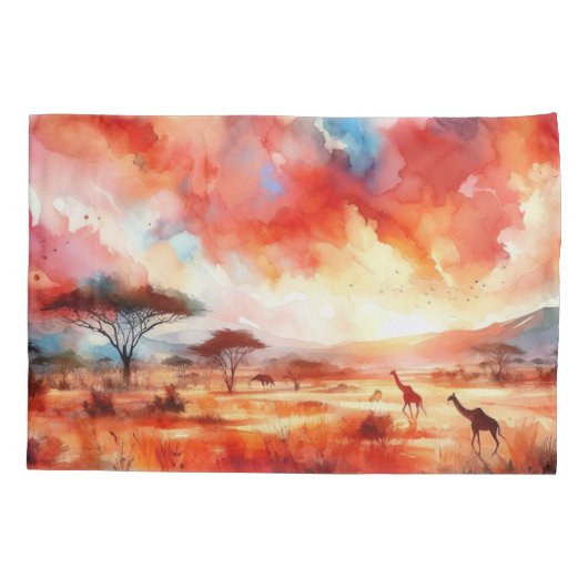 Levendige Safari zonsondergang Kussensloop (Achterkant-Links)